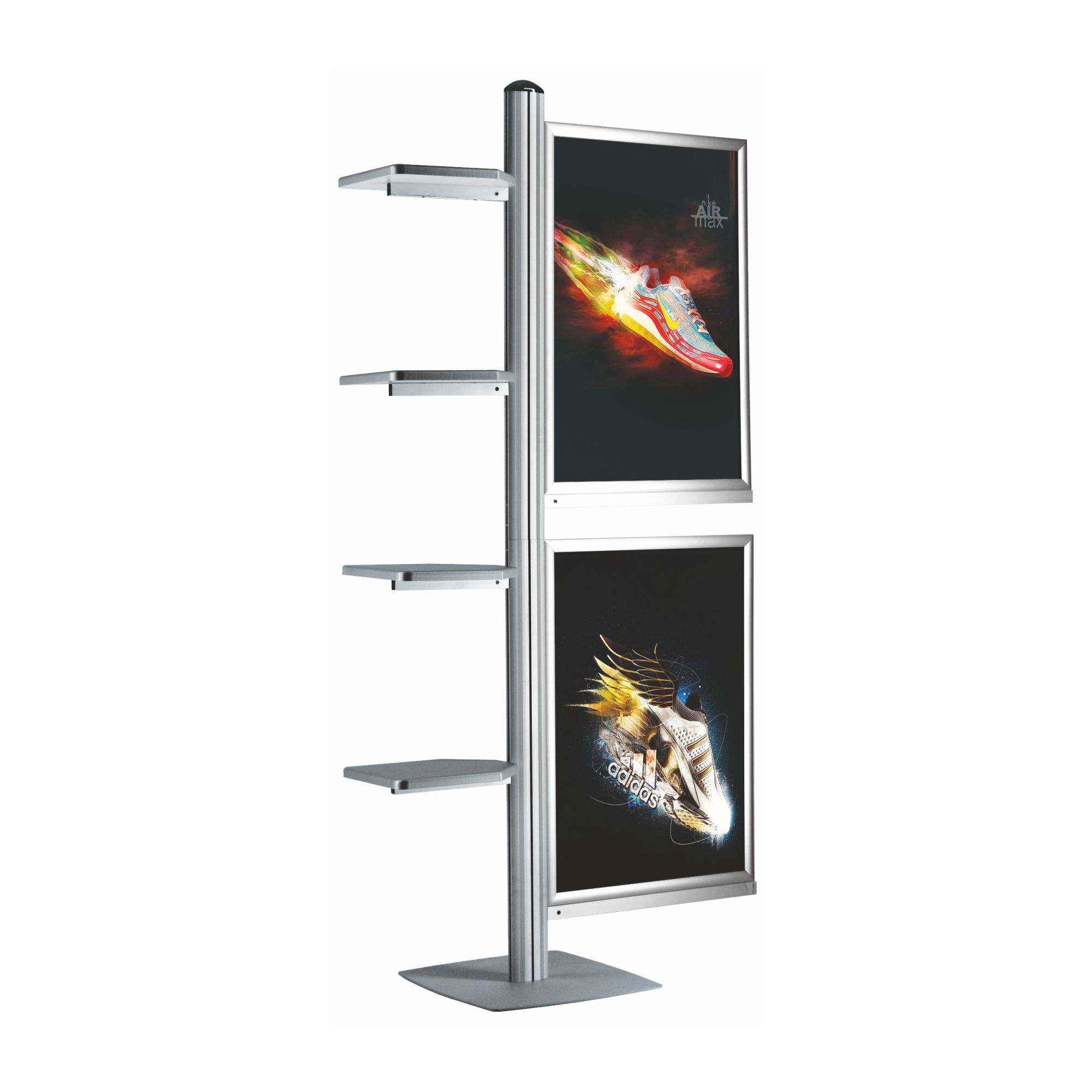 Multi Display with Slide in Frames & Display Shelves Ores Display Systems
